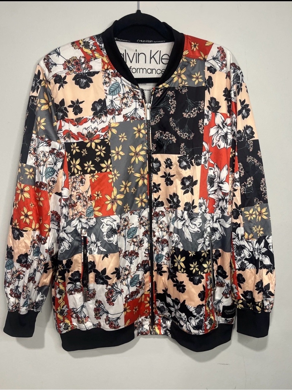 Calvin Klein Performance Women's Floral Patchwork Bomber Jacket Size L
